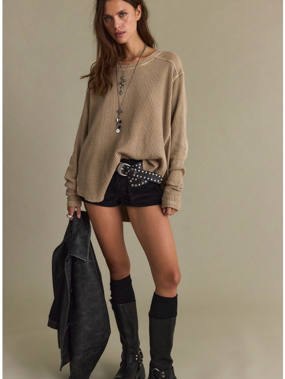 Free People Waffle-Knit Oversized Pullover
